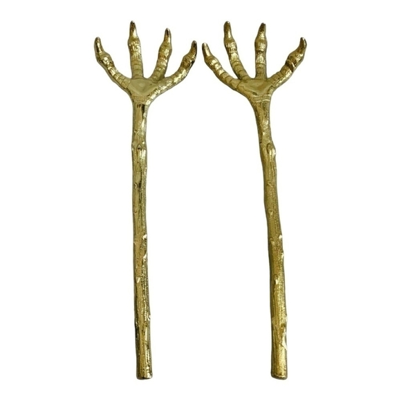 Serving Hands Set of 2 Halloween Claw Salad Server Gold Metal Tongs Food Grabber - Picture 4 of 8